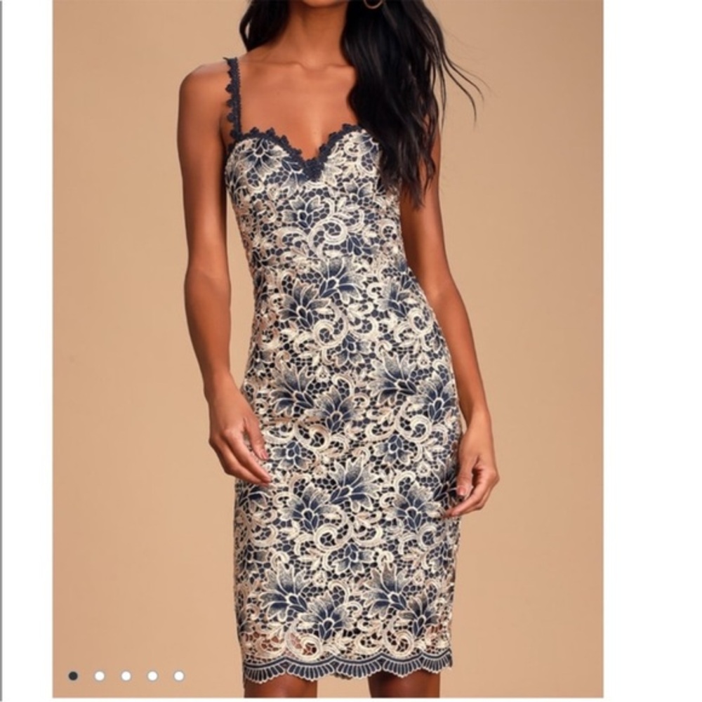 Lulu's Navy and Cream Lace Dress